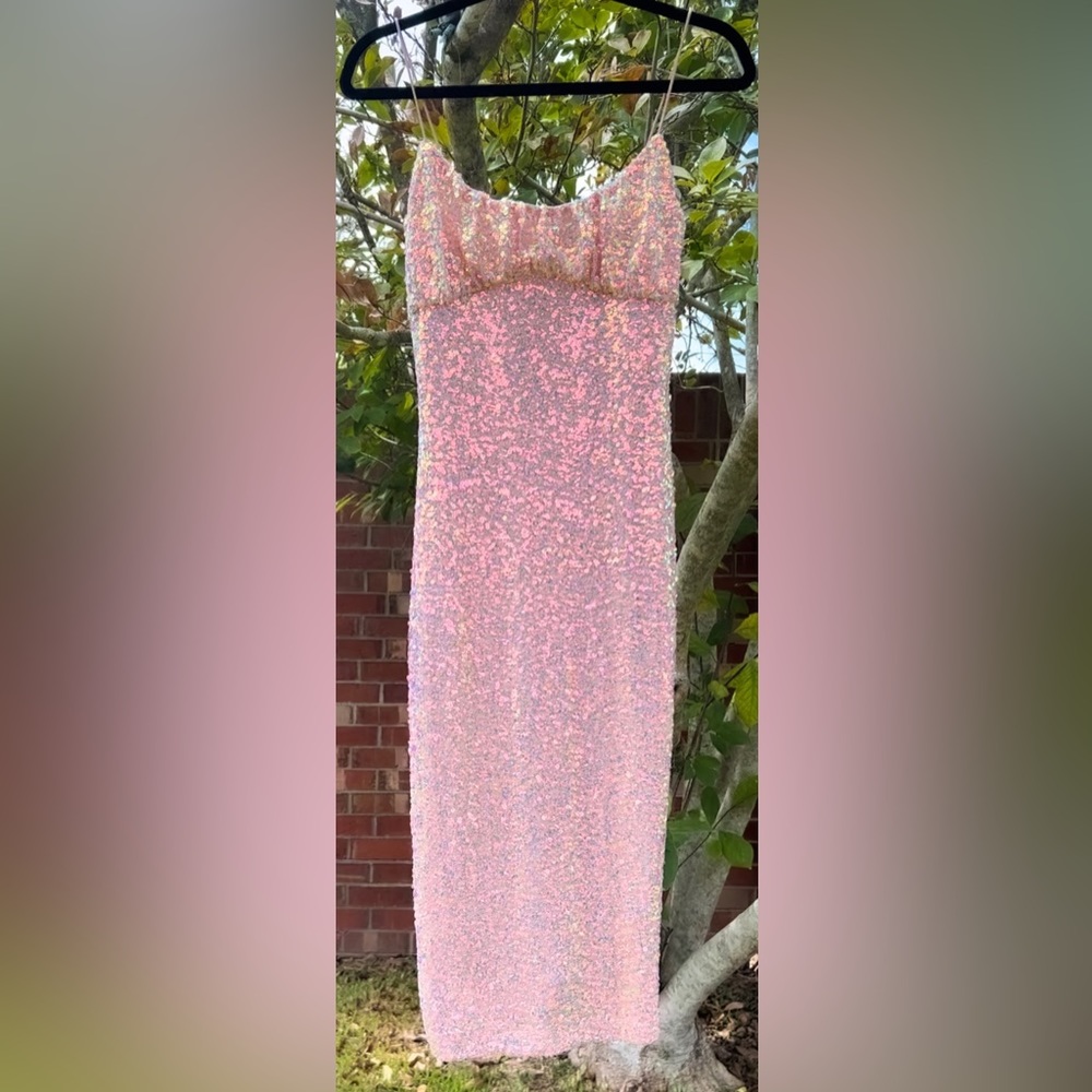 Glamorous Strapless Pink Sequin Dress